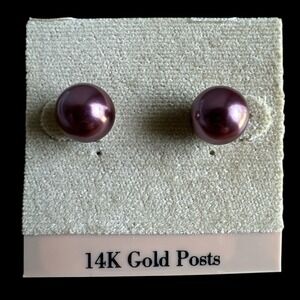 Talbots Round Dark Pearl Stud Earrings Gold Post 4cm‎